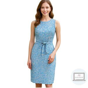 NEW Tahari ASL Dress Sleeveless Blue Paisley Sheath 100% Cotton Summer Size 0
